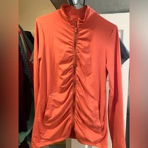 Large Coral zip up with ruching and stretch, very soft material
